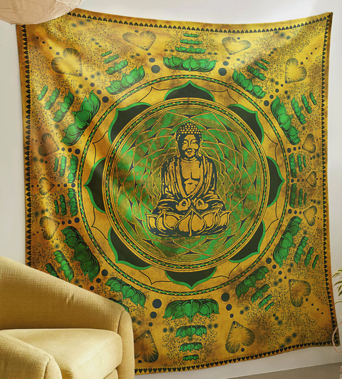 SheetKart Cotton Printed Wall Hanging Tapestry - Buddha Print - Bohemian Art - Tie & Dye - Home Decor Art - Perfect Gift - Aesthetic Room Decor - Proudly Made in India - 84 x 96 inches