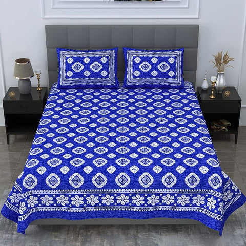 SheetKart Floral Motif Printed 144 TC Cotton Double Bedsheet with 2 Pillow Covers - Blue - SheetKart