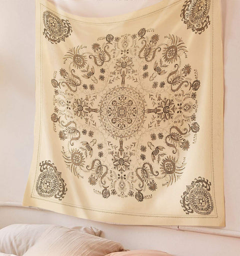SheetKart Mandala Cotton Tapestry Wall Hanging, Wall Decor Tapestries - X-Small, Cream - SheetKart