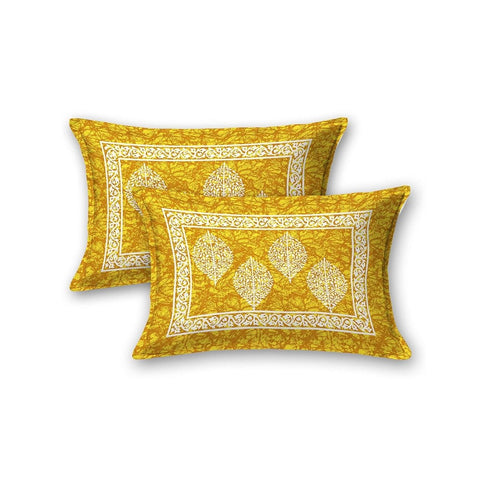 SheetKart Motif Printed 144 TC Cotton Double Bedsheet with 2 Pillow Covers - Yellow - SheetKart