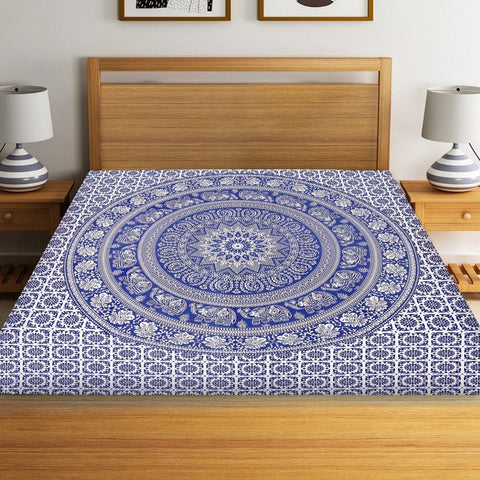 SheetKart Elephant Mandala Cotton Jaipuri Single Bedsheet - SheetKart