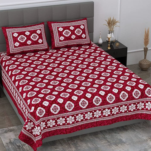 SheetKart Floral Motif Printed 144 TC Cotton Double Bedsheet with 2 Pillow Covers - Burgundy - SheetKart