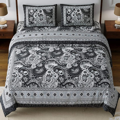 SheetKart Premium 144 TC Super Soft Cotton King Size Double Bedsheet with 2 Pillow Covers, Anchor Grey