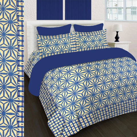 SheetKart 144 TC Cotton Printed Jaipuri King Size Double Bedsheet with 2 Pillow Covers, Navy Blue - SheetKart
