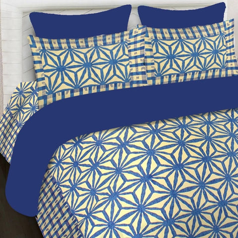 SheetKart 144 TC Cotton Printed Jaipuri King Size Double Bedsheet with 2 Pillow Covers, Navy Blue - SheetKart