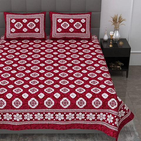 SheetKart Floral Motif Printed 144 TC Cotton Double Bedsheet with 2 Pillow Covers - Burgundy - SheetKart