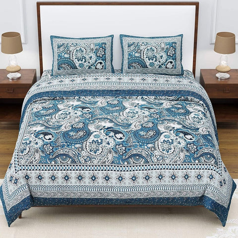 SheetKart Premium 144 TC Super Soft Cotton King Size Double Bedsheet with 2 Pillow Covers, Prussian Blue