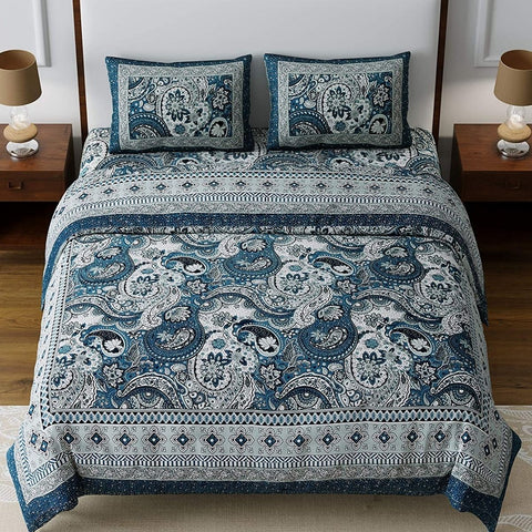 SheetKart Premium 144 TC Super Soft Cotton King Size Double Bedsheet with 2 Pillow Covers, Prussian Blue