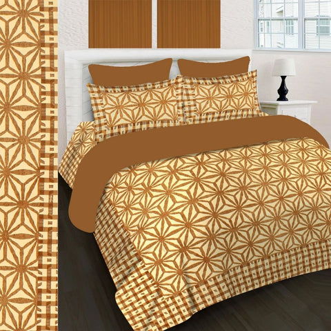 SheetKart 144 TC Cotton Printed Jaipuri King Size Double Bedsheet with 2 Pillow Covers, Mustard - SheetKart