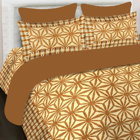 SheetKart 144 TC Cotton Printed Jaipuri King Size Double Bedsheet with 2 Pillow Covers, Mustard - SheetKart