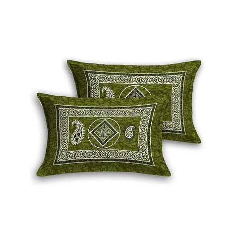 SheetKart 144 TC Jaipuri Floral Mandala Printed Cotton Double Bedsheet with 2 Pillow Covers, Ivy Green