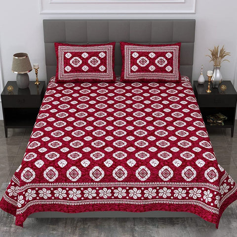 SheetKart Floral Motif Printed 144 TC Cotton Double Bedsheet with 2 Pillow Covers - Burgundy - SheetKart
