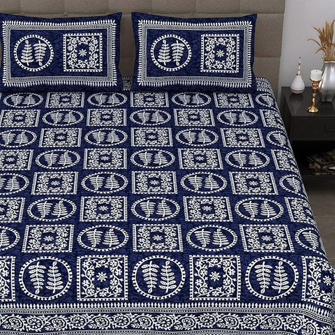 SheetKart 144 TC Jaipuri Floral Printed Cotton Double Bedsheet with 2 Pillow Covers, Breeze Blue