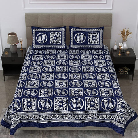 SheetKart 144 TC Jaipuri Floral Printed Cotton Double Bedsheet with 2 Pillow Covers, Breeze Blue