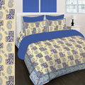 SheetKart 144 TC Cotton Printed Jaipuri King Size Double Bedsheet with 2 Pillow Covers, Sapphire Blue - SheetKart
