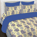 SheetKart 144 TC Cotton Printed Jaipuri King Size Double Bedsheet with 2 Pillow Covers, Sapphire Blue - SheetKart