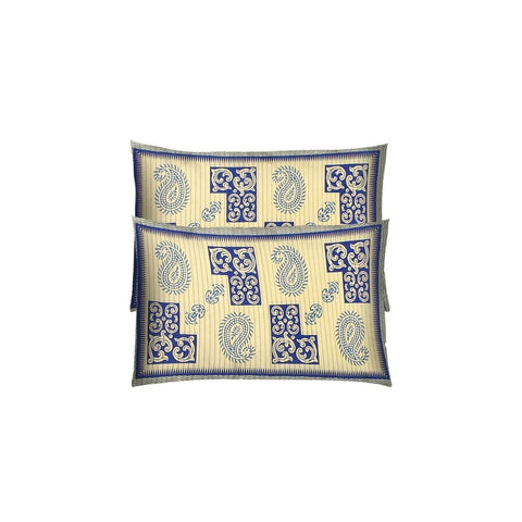 SheetKart 144 TC Cotton Printed Jaipuri King Size Double Bedsheet with 2 Pillow Covers, Sapphire Blue - SheetKart
