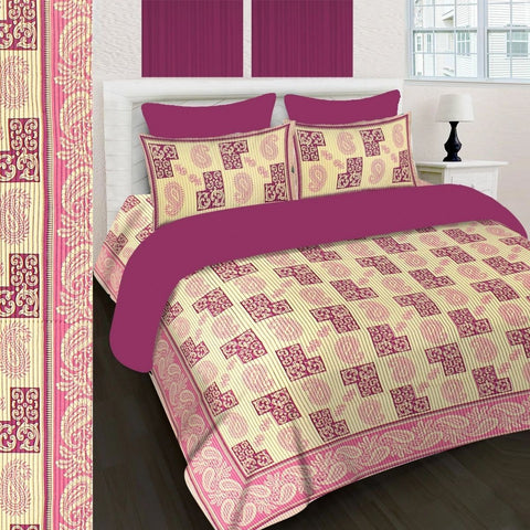 SheetKart 144 TC Cotton Printed Jaipuri King Size Double Bedsheet with 2 Pillow Covers, Shell Pink - SheetKart