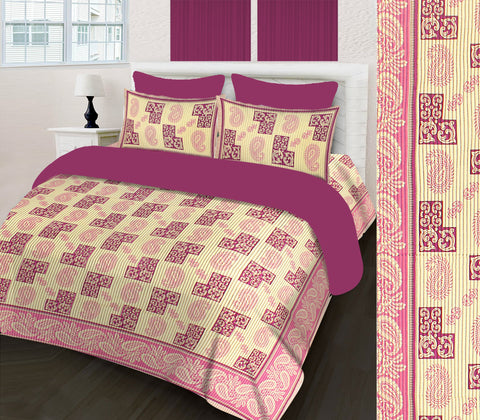SheetKart 144 TC Cotton Printed Jaipuri King Size Double Bedsheet with 2 Pillow Covers, Shell Pink