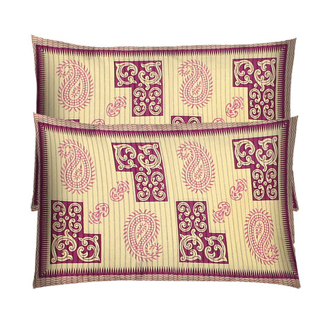 SheetKart 144 TC Cotton Printed Jaipuri King Size Double Bedsheet with 2 Pillow Covers, Shell Pink - SheetKart