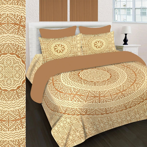 SheetKart 144 TC Cotton Printed Jaipuri King Size Double Bedsheet with 2 Pillow Covers, Cocoa Brown - SheetKart