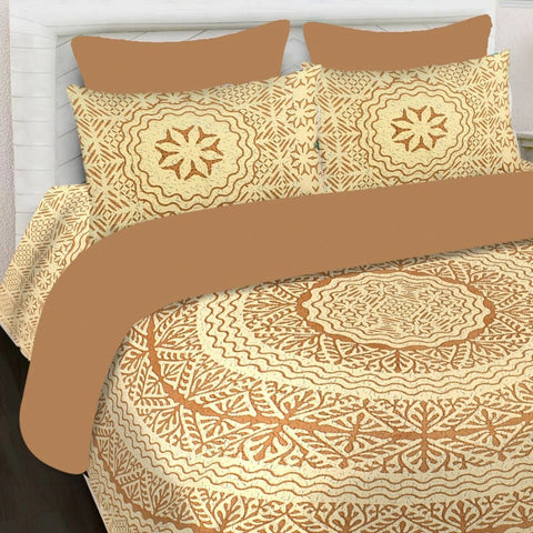 SheetKart 144 TC Cotton Printed Jaipuri King Size Double Bedsheet with 2 Pillow Covers, Cocoa Brown - SheetKart