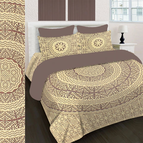 SheetKart 144 TC Cotton Printed Jaipuri King Size Double Bedsheet with 2 Pillow Covers, Stone Grey - SheetKart