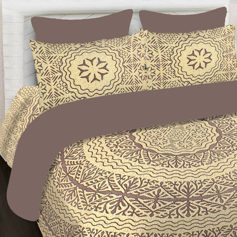 SheetKart 144 TC Cotton Printed Jaipuri King Size Double Bedsheet with 2 Pillow Covers, Stone Grey - SheetKart