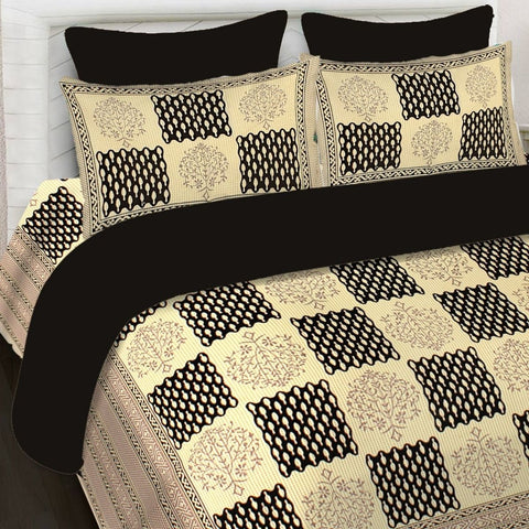 SheetKart 144 TC Cotton Printed Jaipuri King Size Double Bedsheet with 2 Pillow Covers - SheetKart