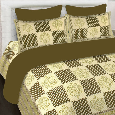 SheetKart 144 TC Cotton Printed Jaipuri King Size Double Bedsheet with 2 Pillow Covers - SheetKart