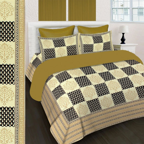 SheetKart 144 TC Cotton Printed Jaipuri King Size Double Bedsheet with 2 Pillow Covers - SheetKart