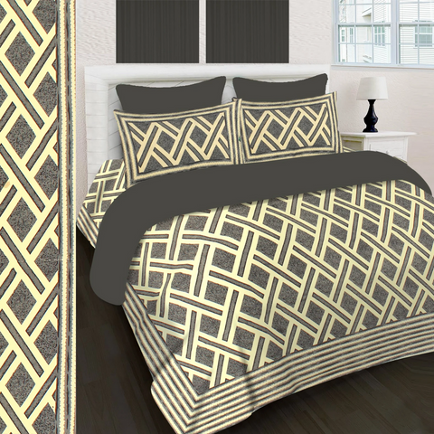 SheetKart 144 TC Cotton Printed Jaipuri King Size Double Bedsheet with 2 Pillow Covers, Charcoal Grey - SheetKart