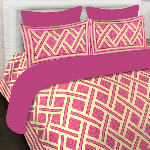 SheetKart 144 TC Cotton Printed Jaipuri King Size Double Bedsheet with 2 Pillow Covers, Rose Pink - SheetKart