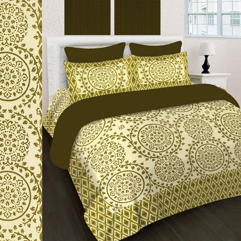 SheetKart 144 TC Cotton Printed Jaipuri King Size Double Bedsheet with 2 Pillow Covers, Light Green - SheetKart