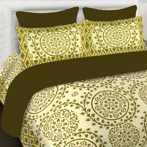 SheetKart 144 TC Cotton Printed Jaipuri King Size Double Bedsheet with 2 Pillow Covers, Light Green - SheetKart