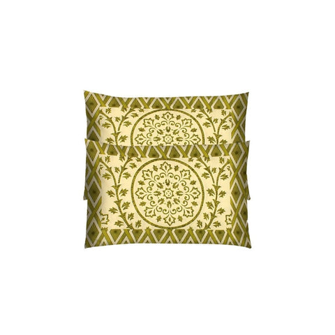 SheetKart 144 TC Cotton Printed Jaipuri King Size Double Bedsheet with 2 Pillow Covers, Light Green - SheetKart