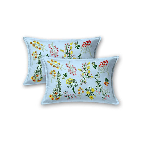 SheetKart 144 TC 100% Cotton Floral Premium Double Bedsheet with 2 Pillow Covers, Sky Blue - SheetKart