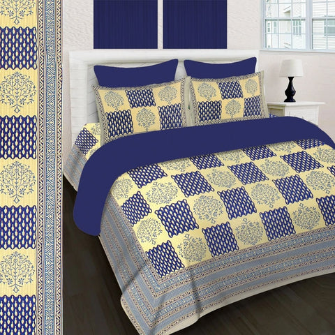 SheetKart 144 TC Cotton Printed Jaipuri King Size Double Bedsheet with 2 Pillow Covers - SheetKart