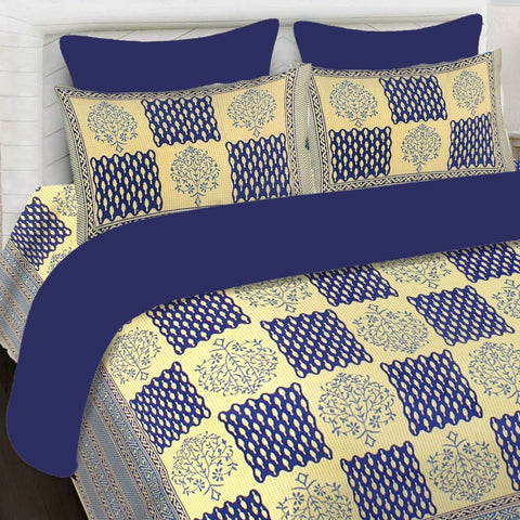 SheetKart 144 TC Cotton Printed Jaipuri King Size Double Bedsheet with 2 Pillow Covers - SheetKart