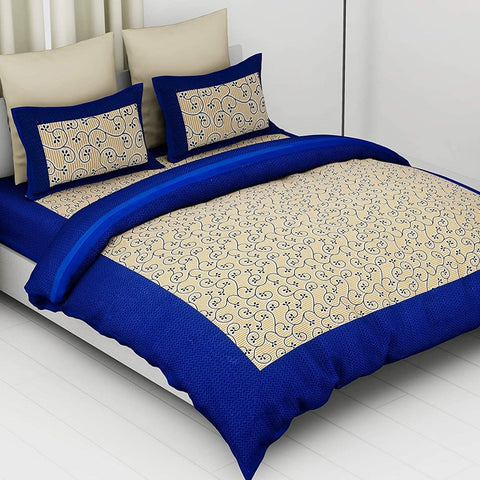 SheetKart 144 TC Premium Cotton Floral Double Bedsheet with 2 Pillow Covers, Blue - SheetKart