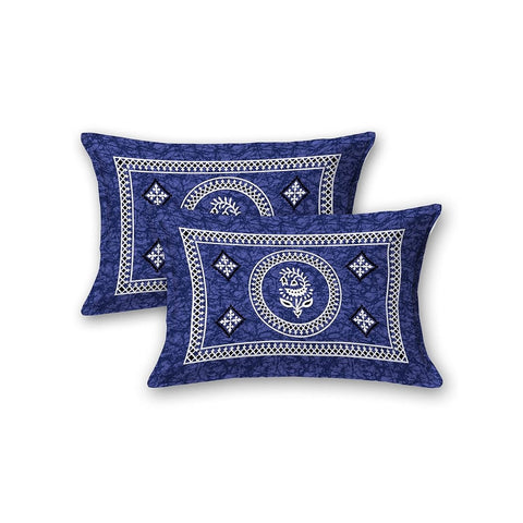 SheetKart Motif Mandala Printed 144 TC Cotton Double Bedsheet with 2 Pillow Covers - Navy Blue - SheetKart