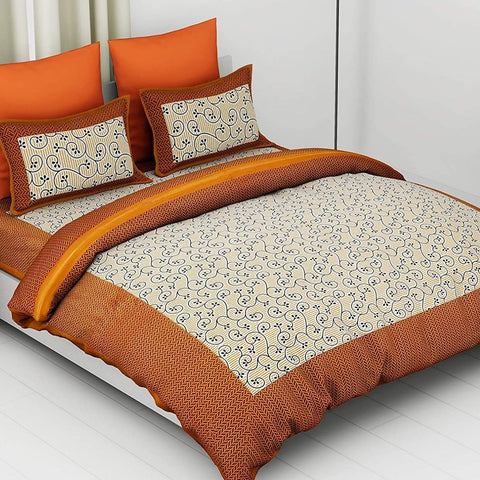 SheetKart 144 TC Premium Cotton Floral Double Bedsheet with 2 Pillow Covers, Orange - SheetKart