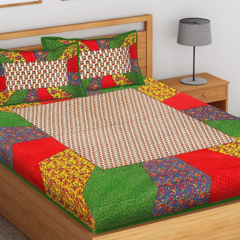 SheetKart Cotton Double King Size Jaipuri Floral Bedsheet with 2 Pillow Covers - SheetKart