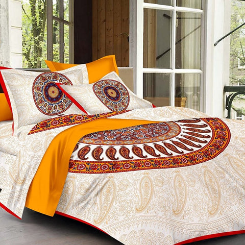 SheetKart 144 TC Floral Cotton Double Bedsheet and 2 Pillow Covers - SheetKart