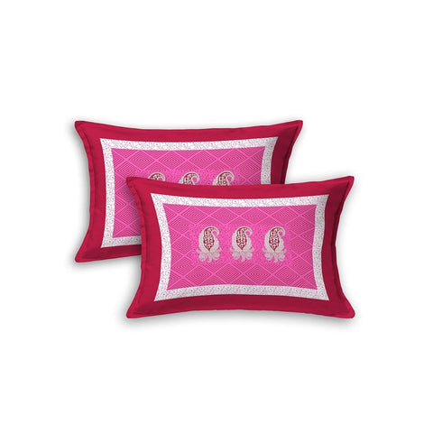 SheetKart Floral Printed 144 TC Jaipuri Cotton Double Bedsheet with 2 Pillow Covers - Pink - SheetKart