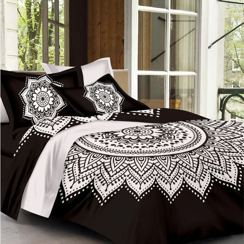 SheetKart Mandala Cotton Jaipuri Single Bedsheet with 1 Pillow Cover, Superior Black - SheetKart