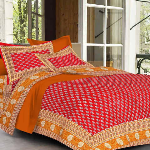 SheetKart Hand Block Cotton Jaipuri Double Bedsheet with 2 Pillow Covers - SheetKart