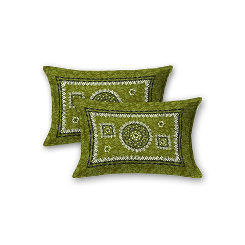 SheetKart Mandala Floral Print 144 TC Cotton Double Bedsheet with Pillow Covers - Green - SheetKart