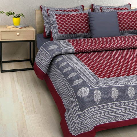 SheetKart Hand Block Cotton Jaipuri Double Bedsheet with 2 Pillow Covers - SheetKart