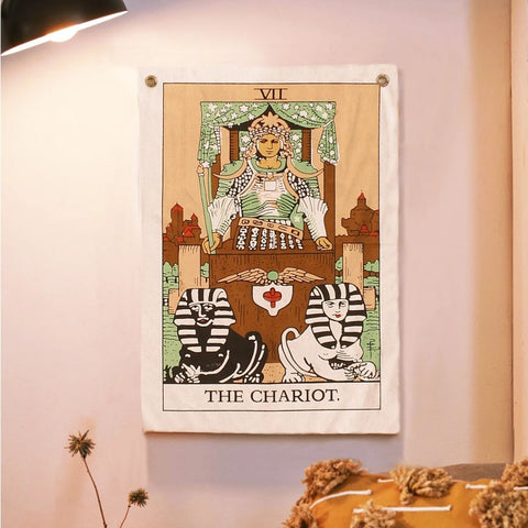 Tarot Flag Tapestry - Bohemian Cotton Printed Hand Made Wall Hanging Tapestries with Steel Grommets, Beige, Pack of 3 - SheetKart
